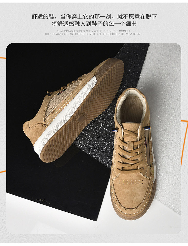 Giày sneaker nam da thật lộn nhung đế dày cổ thấp dáng thể thao — Màu vàng 2633, Màu xám 2633 chi tiết 10