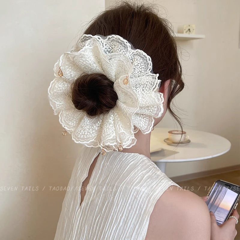 Encaje retro francés, diadema de intestino grueso, mujer 2025, nuevo estilo, cuerda para el cabello, banda de goma, lazo, dulce cuerda para el cabello, accesorios para el cabello