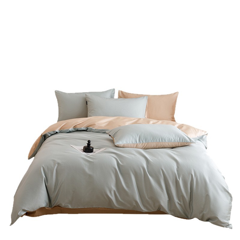 Nordisch-französisches minimalistisches Retro-Set aus langstapeliger Baumwolle, vierteilig, Satinbindung, Bettbezug aus 100 % reiner Baumwolle, leichter Luxus im nordischen Stil, einfarbig_voghion.com
