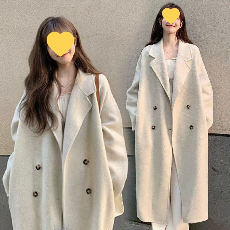 韩系长款外套女新款加厚毛呢大衣外套小个子显瘦2025秋冬季纯色|undefined