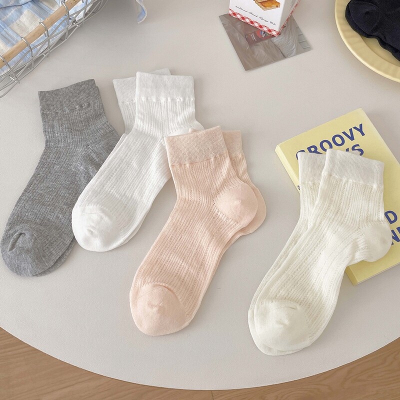 女性用夏用ソックス、中空軽量通気性ミッドカーフソックス、日本製白女性用ソックス、無地ボンレスバレエ風メッシュソックス|undefined