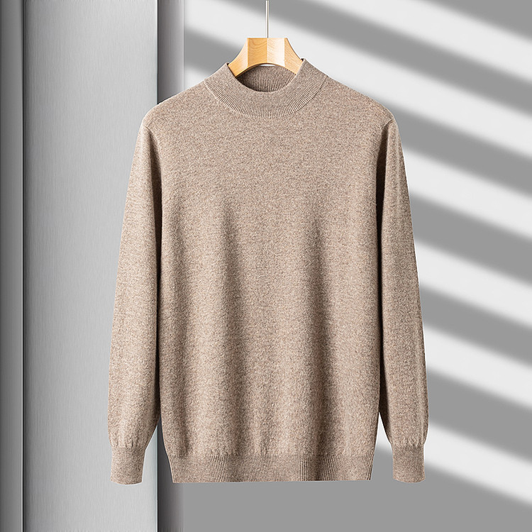 2025 nuevo suéter plano de cuello medio alto para hombres de mediana edad otoño y invierno cálido 100% suéter de lana