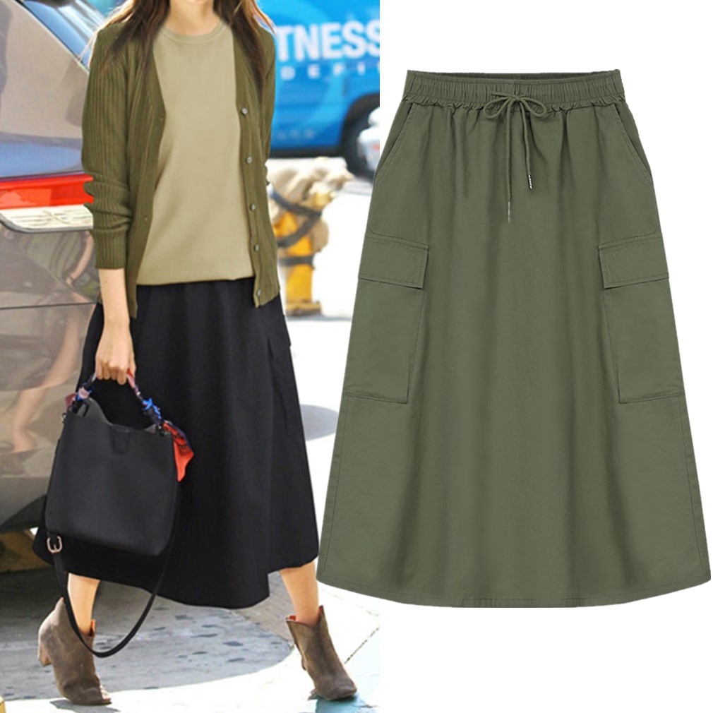 Amazon Aliexpress Plus-Size High-Waisted Slimming Artistic Large-Size Casual Mid-Length Skirt Extra-Large A-Line Skirt