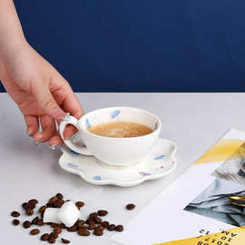 海月系列创意咖啡杯家用陶瓷杯碟套装精致现货批发陶瓷咖啡杯碟