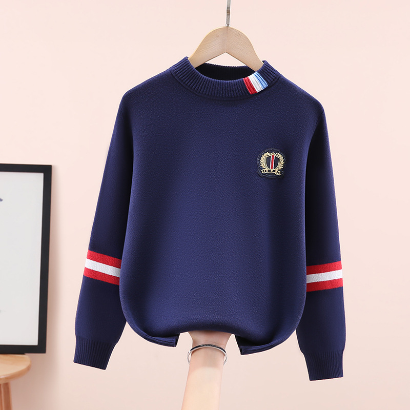 Boys' Pure Cotton Knitwear Spring, Autumn and Winter, Medium and Large Kidsren's Boys' Velvet Thickeneded Knitwears, Kidsren's Primary School Students' Pure Cotton Autumn and Winter