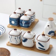 缶陶磁器唐辛子油箱油瓶日本式蓋付き家庭用調味料キッチン調味料缶調味料箱塩缶鶏精