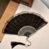 [Double Layer] Black Lace Fan + Pendant