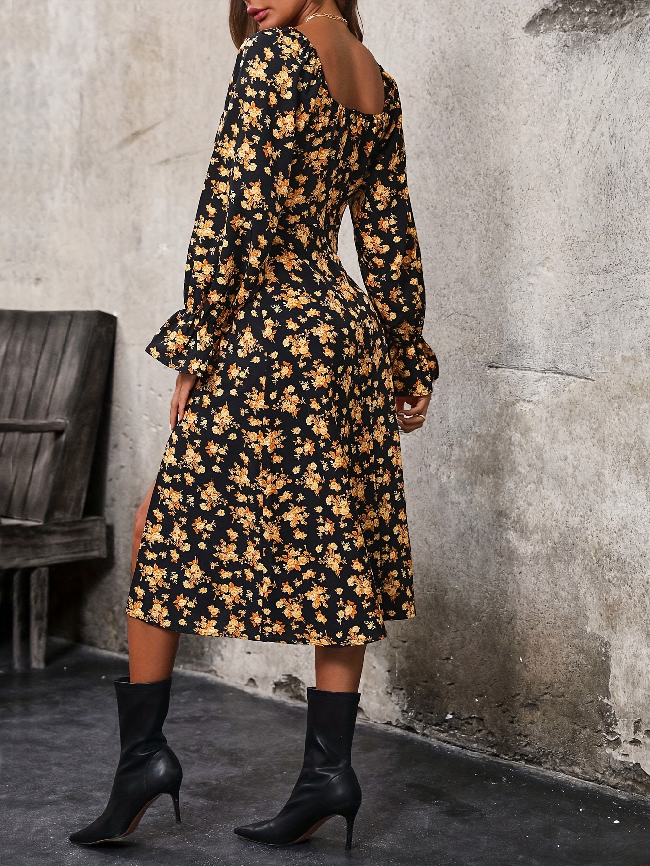 Damen Herbst Winter Rockset Mit Langarm Und Eckigem Ausschnitt_voghion.com