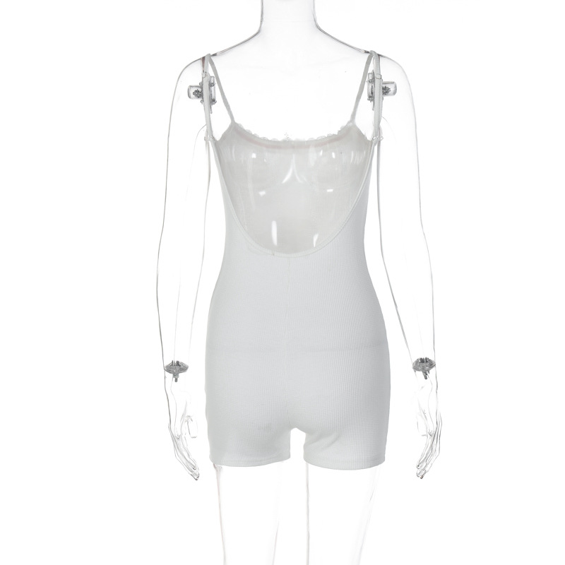 Women Clothing Solid Color Slim-Fit Girl Chest Patchwork Bow Backless Suspender Women Romper