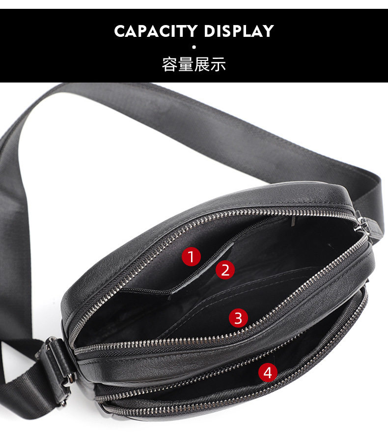 Túi đeo chéo nam da bò lớp đầu tiên kiểu công sở thanh lịch — Màu đen chi tiết 7