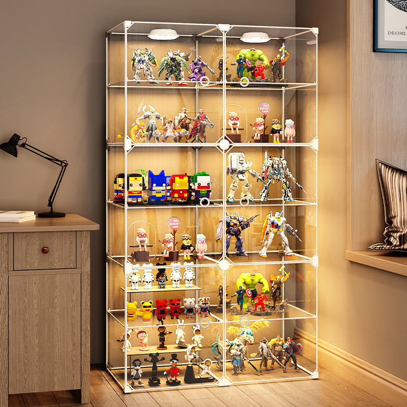 Hand-Made Display Cabinet with Light, Lego Building Blocks, Transparent Storage Box, Household Toy Ornaments, Dust-Proof Peripheral Display Shelf