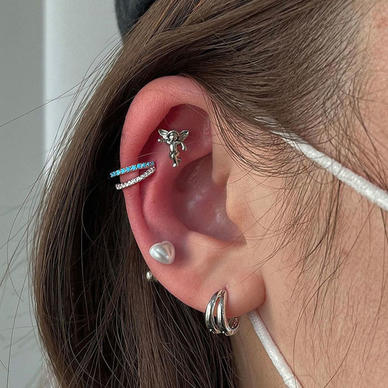 R316#双层蓝色耳扣