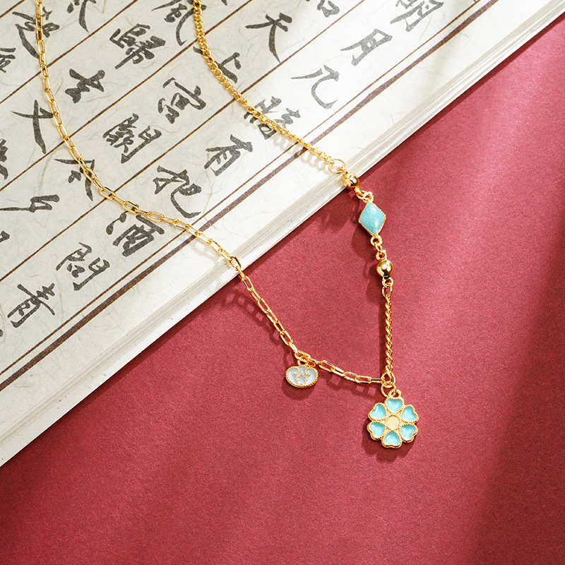 Collar de oro de arena vietnamita ligero de lujo goteo de aceite flor nicho clavícula diseñada para mujeres no se desvanecerá joyas al por mayor