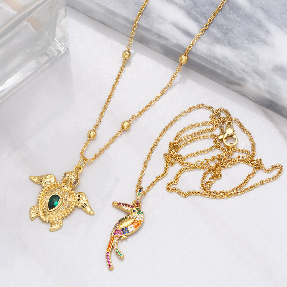 Fashion Turtle Female Animal Bird Parrot Pendant  Zircon Copper Necklace