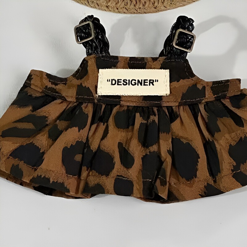 17cm拉布布娃衣配饰 搪胶玩偶labubu衣服 豹纹连衣裙草帽套装|undefined