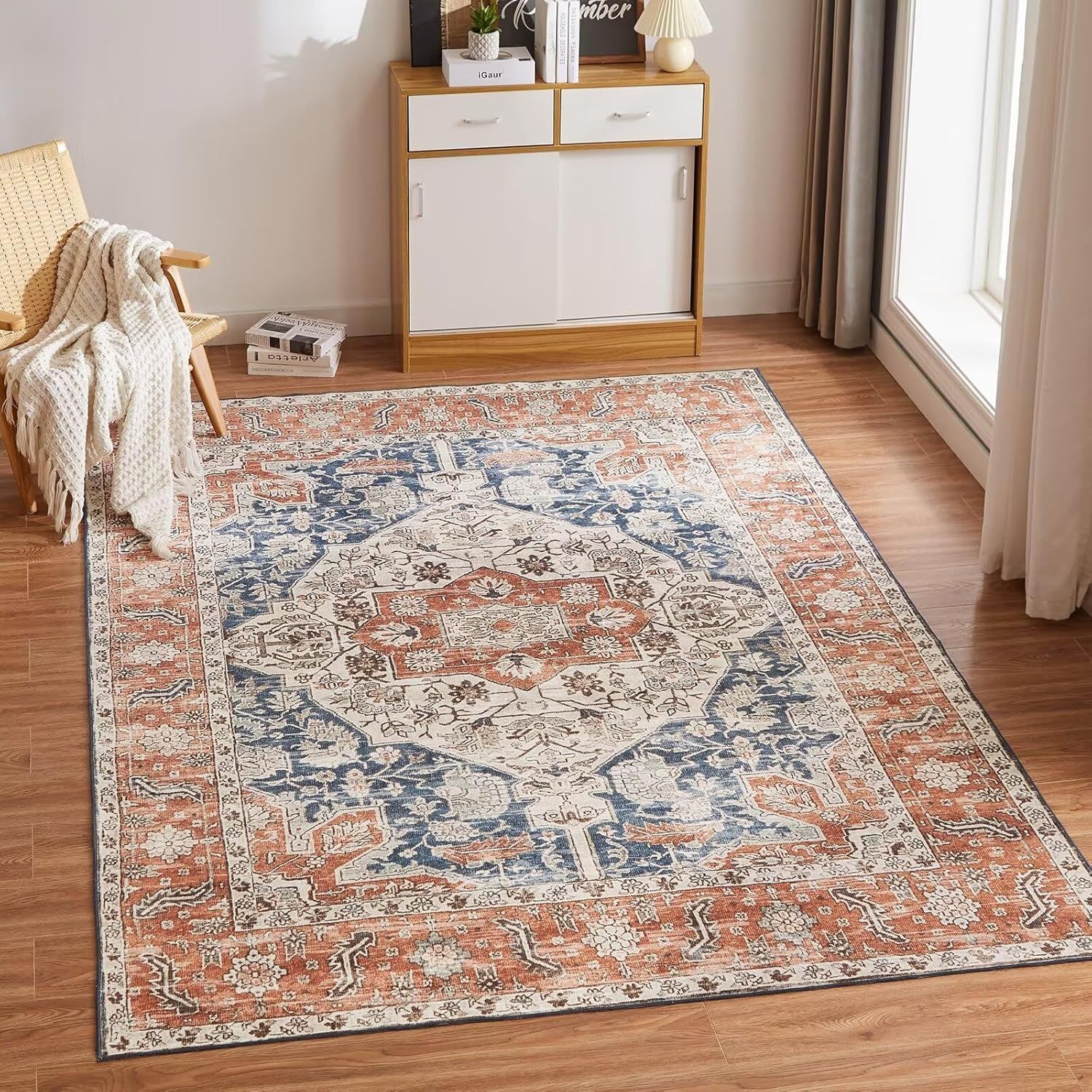 Amazon temu alfombra de sala de estar persa retrógrada alfombra de dormitorio resistente a la suciedad a prueba de polvo fácil de cuidar alfombra de suelo etiquetado