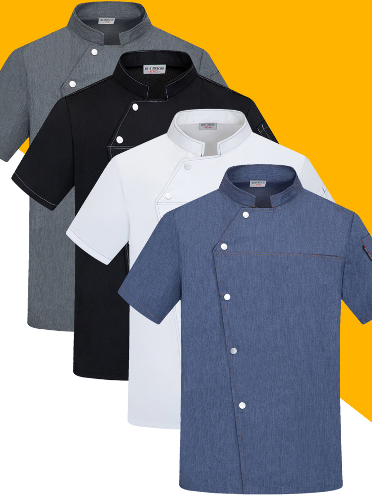 Ropa de trabajo de chef azul de alta gama para hombre, ropa de chef de hotel de manga corta para mujer, ropa de cocina de manga larga de malla transpirable para catering image 3