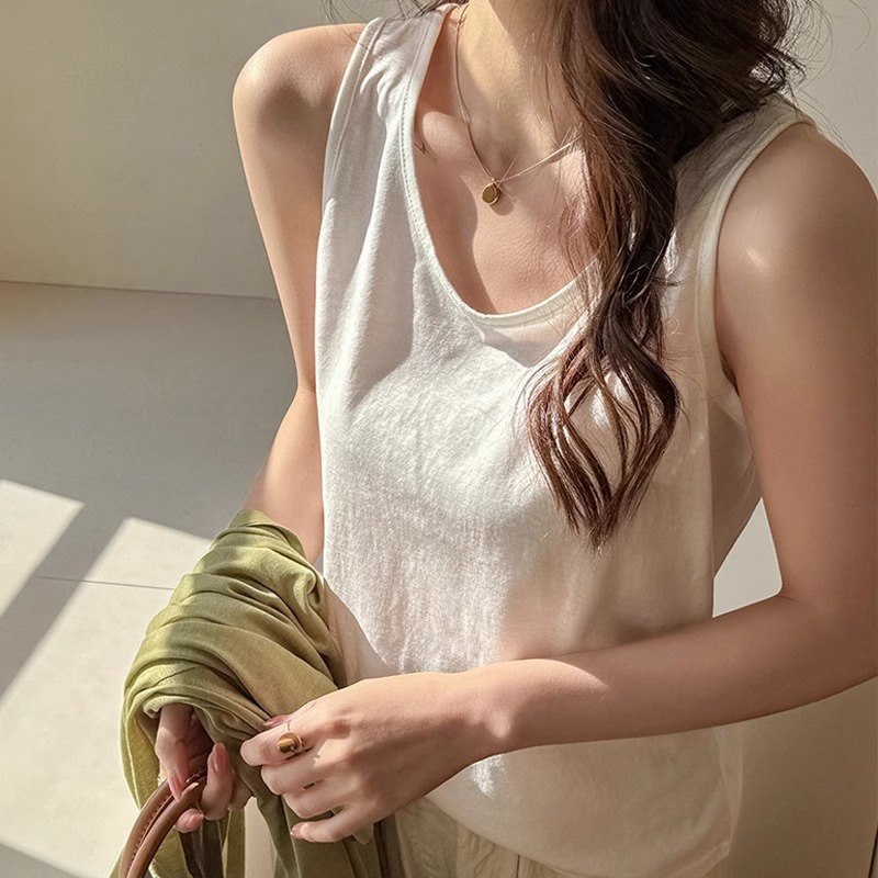 Korean Style Simple Style Casual Snowflake Cotton Camisole Sleeveless Top Summer New Style Inner Cotton and Linen Thin Women's Clothing