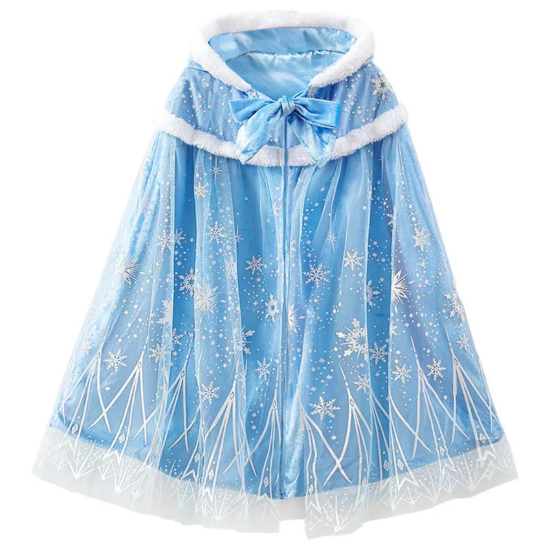 跨境万圣节外搭披肩冰雪艾莎雪花披风长款丝绒斗篷儿童节日装扮服