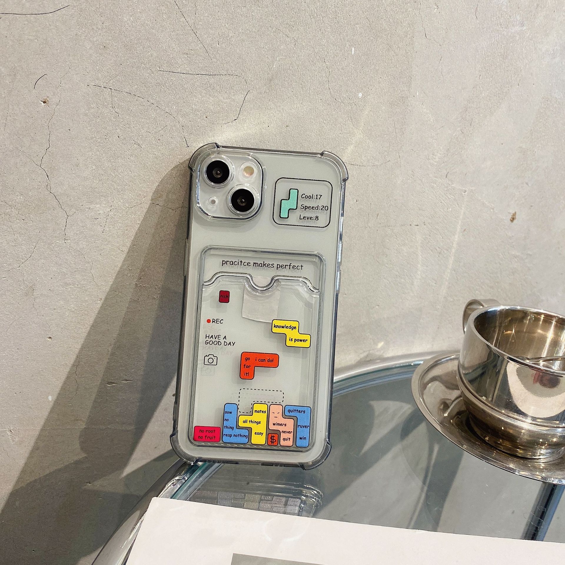 Tetris minimalista adatto per custodia per telefono Apple 15 promax, scheda iPhone 14 inseribile, verniciatura a 13 fori di precisione_voghion.com