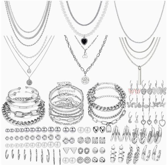 European and American Cross-Border Fashion Hot-Selling Earrings, Necklaces, Rings, Jewelry Sets, Geometric Multi-Layered Chains, Versatile Style Jewelry