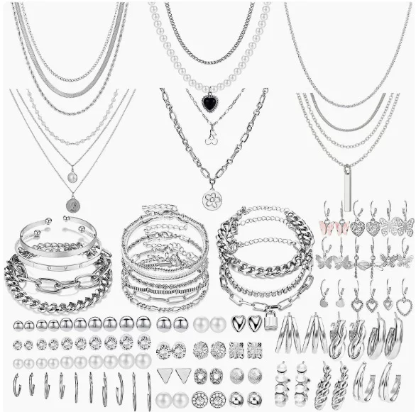 European and American Cross-Border Fashion Hot-Selling Earrings, Necklaces, Rings, Jewelry Sets, Geometric Multi-Layered Chains, Versatile Style Jewelry