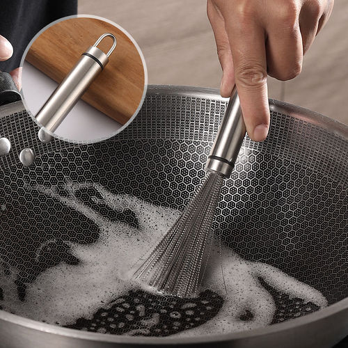 不锈钢锅刷 厨房长柄洗锅刷家用大号洗碗刷碟神器纳米不锈钢丝刷