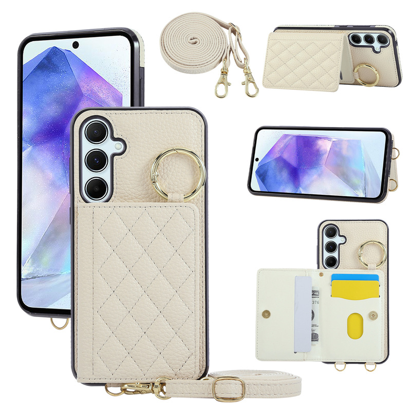 Suitable for Samsung A56 Mobile Phone Protective Case S25Plus Pebbled Pattern Quilted Diagonal Anti-Fall Card Bag Lanyard Japanese and Korean