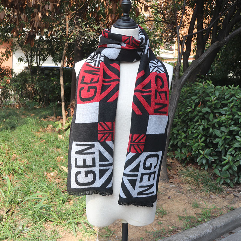 Cachecol de jacquard xadrez com franjas para homem_voghion.com
