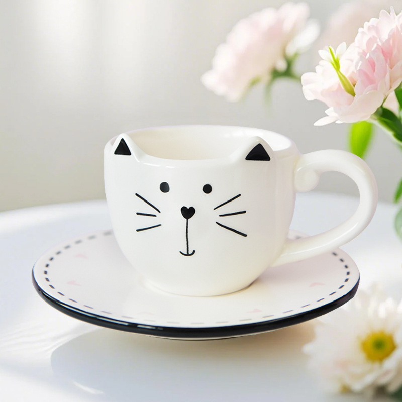 Tazas de café de orejas de gato, platos de cerámica, serie de cubiertos de cerámica, cafetería, club, fábrica, venta directa de un producto