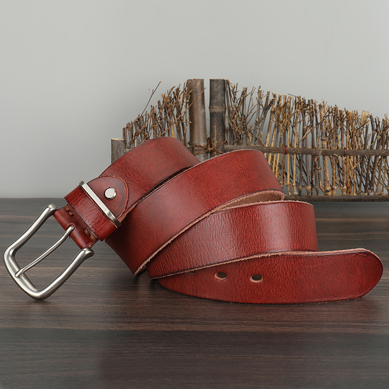 Herren-Vintage-Gürtel aus reinem Rindsleder, einlagig, schlicht, lässig, Nadelverschluss, echtes Ledergürtel, Jeansgürtel für Jugendliche und Studenten