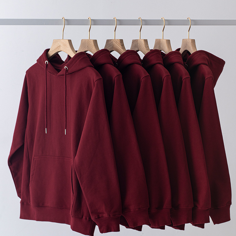 460g heavy wine red solid color plus velvet hooded vests for men and women retro Joker super white couples autumn and winter New