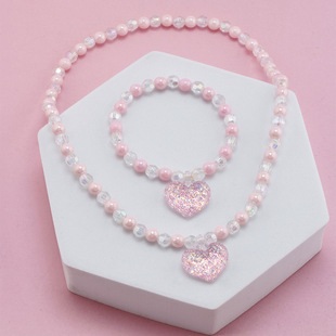 Double Love bracelet necklace combination suit children's jewelry color acrylic handmade DIY beaded jewelry accessories