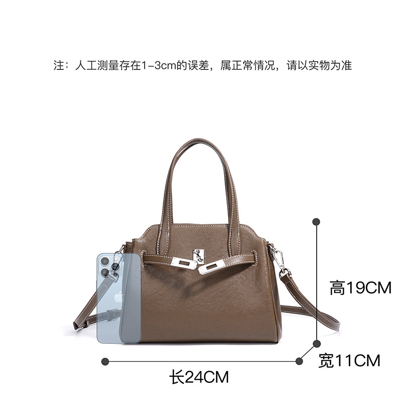 Genuine Leather Small Square Bag Retro Fashion Handbag For Women Trendy Simple Commuter Designer Niche Shoulder Crossbody Bag - Thumbnail 4