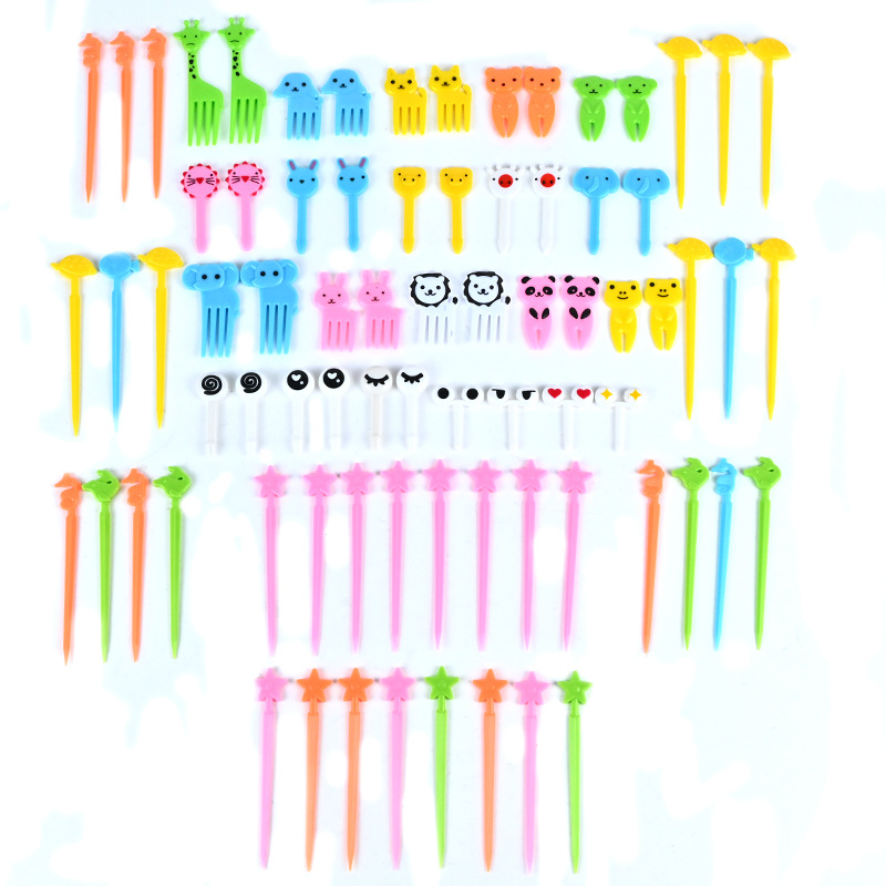 Uso doméstico Cartoon Tenedores para fruta para niños Creativo Animales para niños Set de palillos de plástico para fruta Palillos para fiambrera