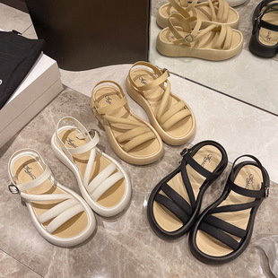 TikTok Platform Platform Sandals Women's 2024 Summer New Korean Style Cross Thin Strap High Heel Non-slip Roman Sandals