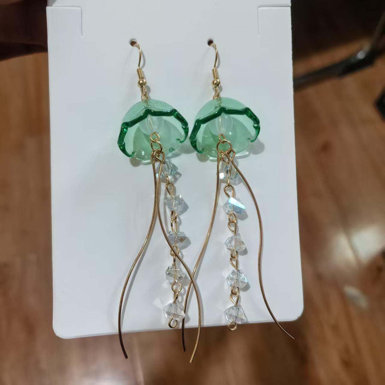 Original Transparent Jellyfish Earrings Glass Fantasy Jellyfish Ear Jewelry S-Shaped Crystal Chain Tassel Handmade Beaded Cross-Border Ins