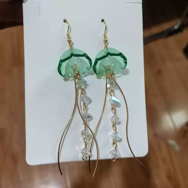 Original Transparent Jellyfish Earrings Glass Fantasy Jellyfish Ear Jewelry S-Shaped Crystal Chain Tassel Handmade Beaded Cross-Border Ins