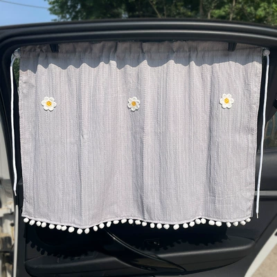 Car curtains – Curtain, Sun Protection, All-Season Pull-Out Curtain - off-white-three-little-flowers-car-curtain-1-piece-free-suction-cup-rope