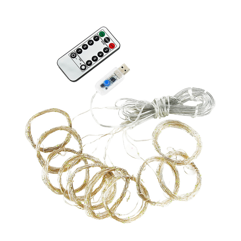 Luz de cuerda de cobre LED Luz de cortina de control remoto USB Gancho de luz de Navidad Luz de color de decoración de habitación de bajo voltaje Luz de cortina de alambre de cobre