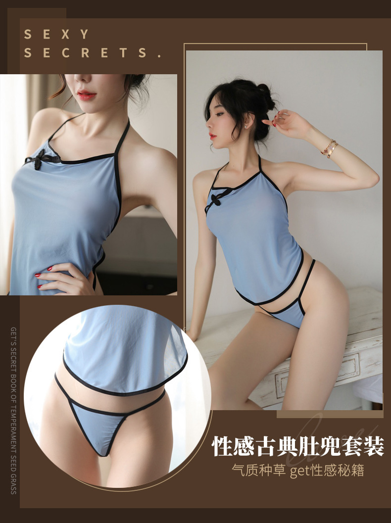 Three-Piece Sheer Mesh Lingerie Set with Belly Bag Top, Thong and Hair Accessory — detail image 3