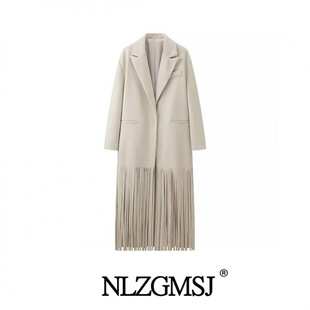 2024 autumn new women's European and American style fashion simple long tassel long trench coat dress