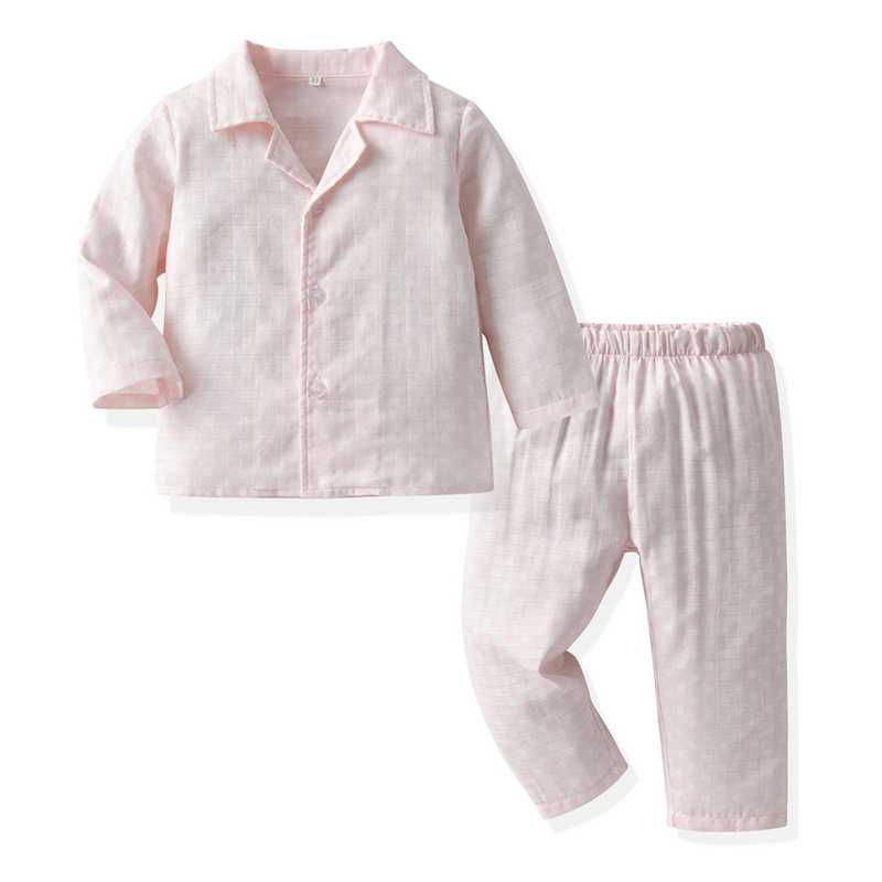 2025 nuevo pijama infantil hombre y mujer bebé retro punto de onda neutro manga larga ropa doméstica para niños pantalones largos dos piezas