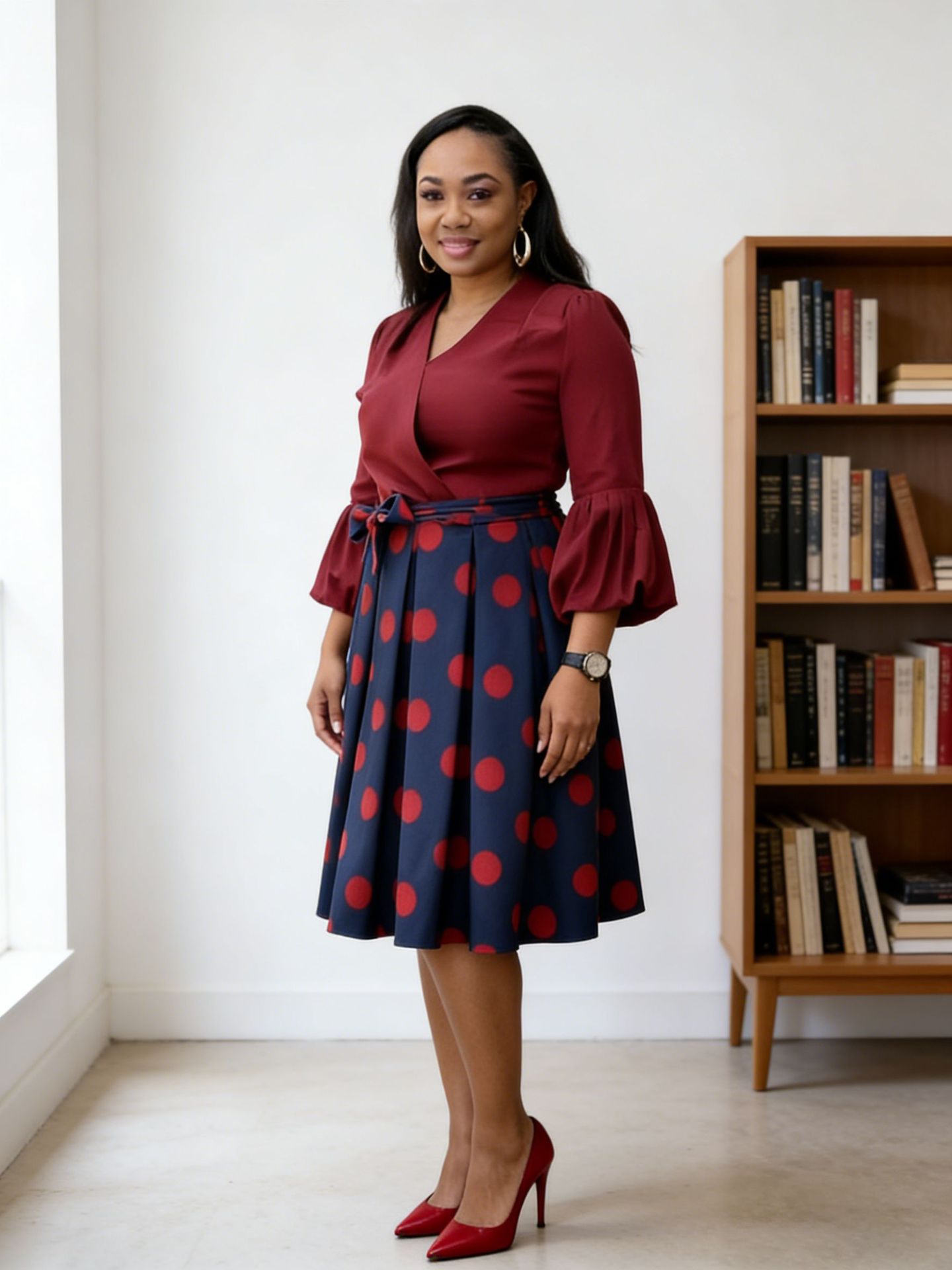 Amazon new African large size V-neck lantern sleeve color matching wave point pleated large skirt 5 color large spot Amazon new African large size V-neck lantern sleeve color matching wave point pleated large skirt 5 color large spot