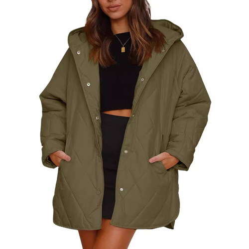 Ins European and American Style Winter Outerwear Casual Honeycomb Quilted Hooded Lightweight Jacket for Women