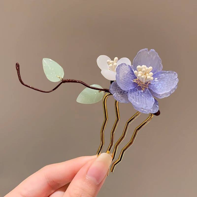 U型かんざし瑠璃牡丹花盤髪かんざし新中国式かんざし頭飾り森系超仙チャイナドレス国風飾り|undefined