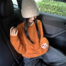 橘色奶fufu软糯马海毛毛衣慵懒高级感女秋冬季韩系穿搭针织衫上衣