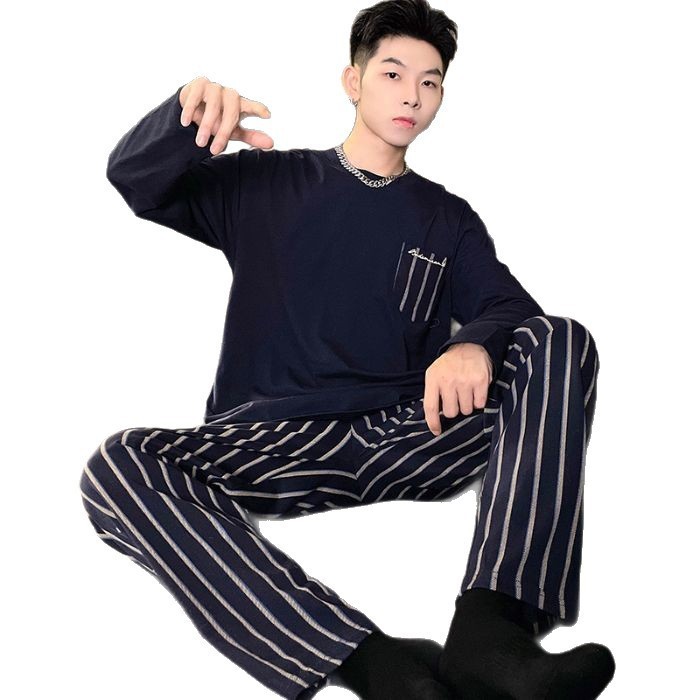 2025 pijama de otoño hombre 6535 algodón cuello redondo hoodie de mangas largas pantalones largos set simple ropa casera cómoda