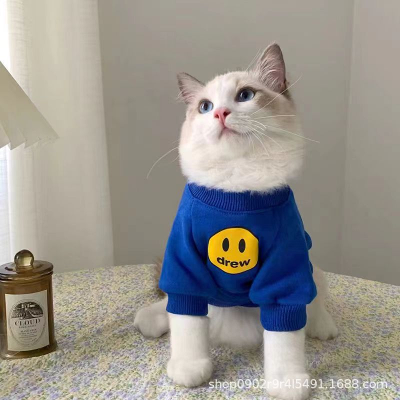 애완견 개 옷 귀여운 우유 고양이 개 안티 헤어 웃는 얼굴 두꺼운 따뜻한 스웨트 셔츠 애완 동물 고양이 가을 옷