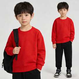 儿童华棉卫衣童装春秋季2025纯色中大女童长袖上衣男童圆领套头衫